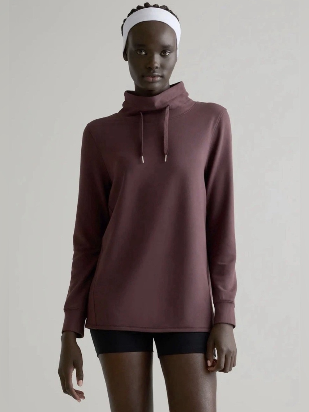 Quince Women’s SuperSoft Fleece Mock Neck Pullover Sweatshirt In Dried Fig-Large